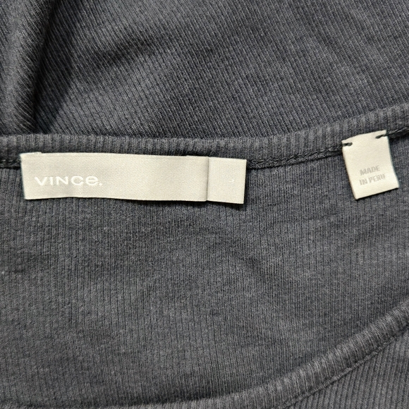 Vince Ribbed Knit High Neck Tank Top Navy Blue Stretchy Pima Cotton - Picture 5 of 7